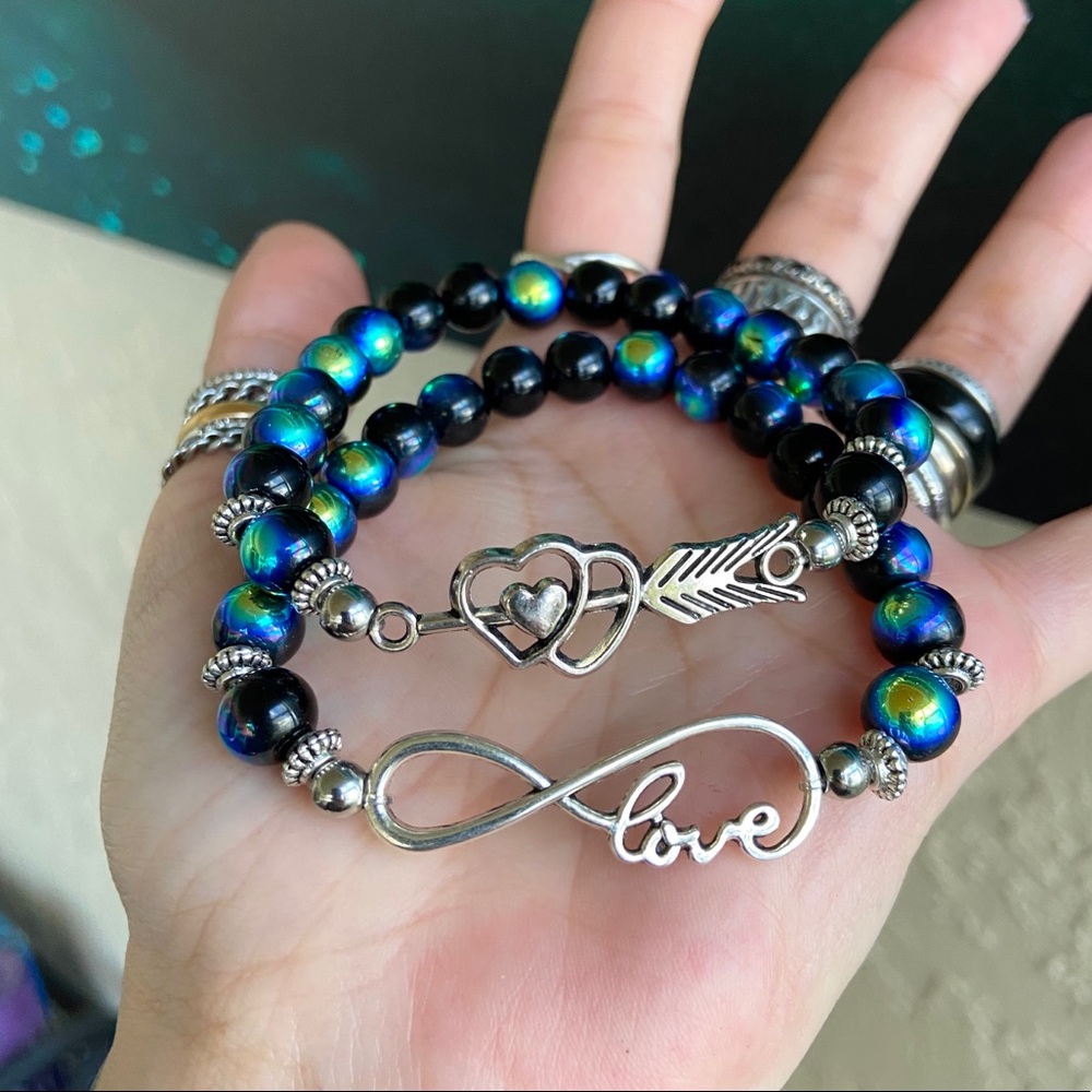 Iridecent beads heart arrow & infinity love set - Picture 1 of 10